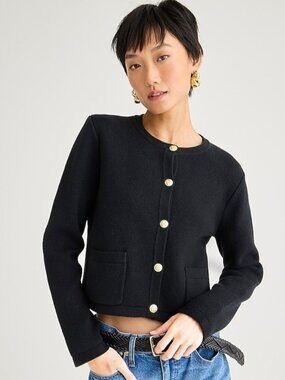 NWT J.Crew Emilie Sweater Lady Jacket in Black Cotton Knit Cardigan S